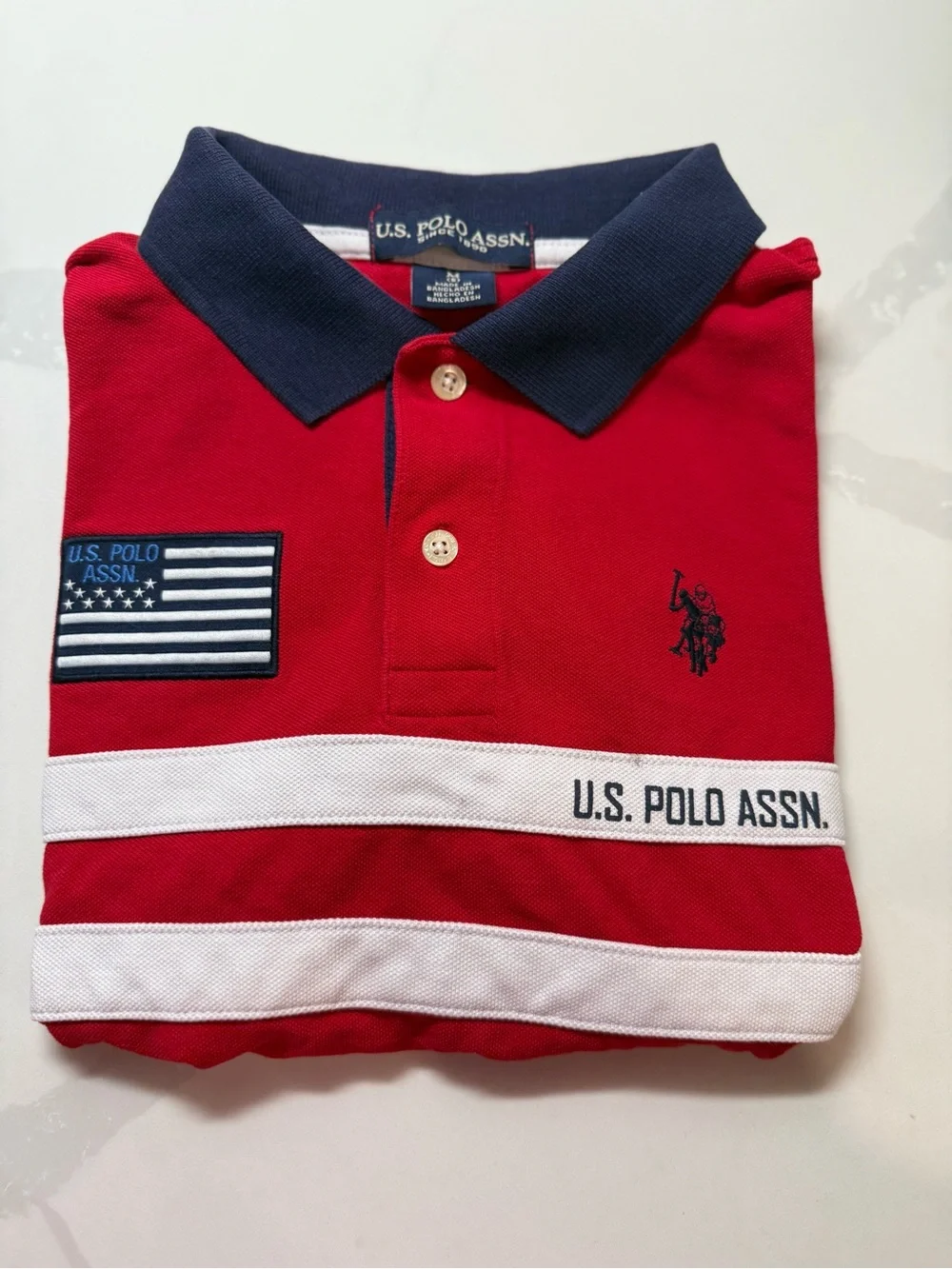 U.S. Polo Assn. Red Polo with Navy Collar and Navy Logo